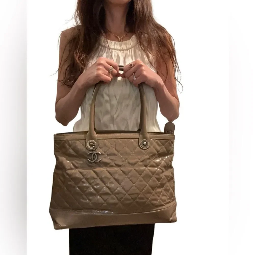 Chanel Tan Quilted Tote Bag with Structured Design